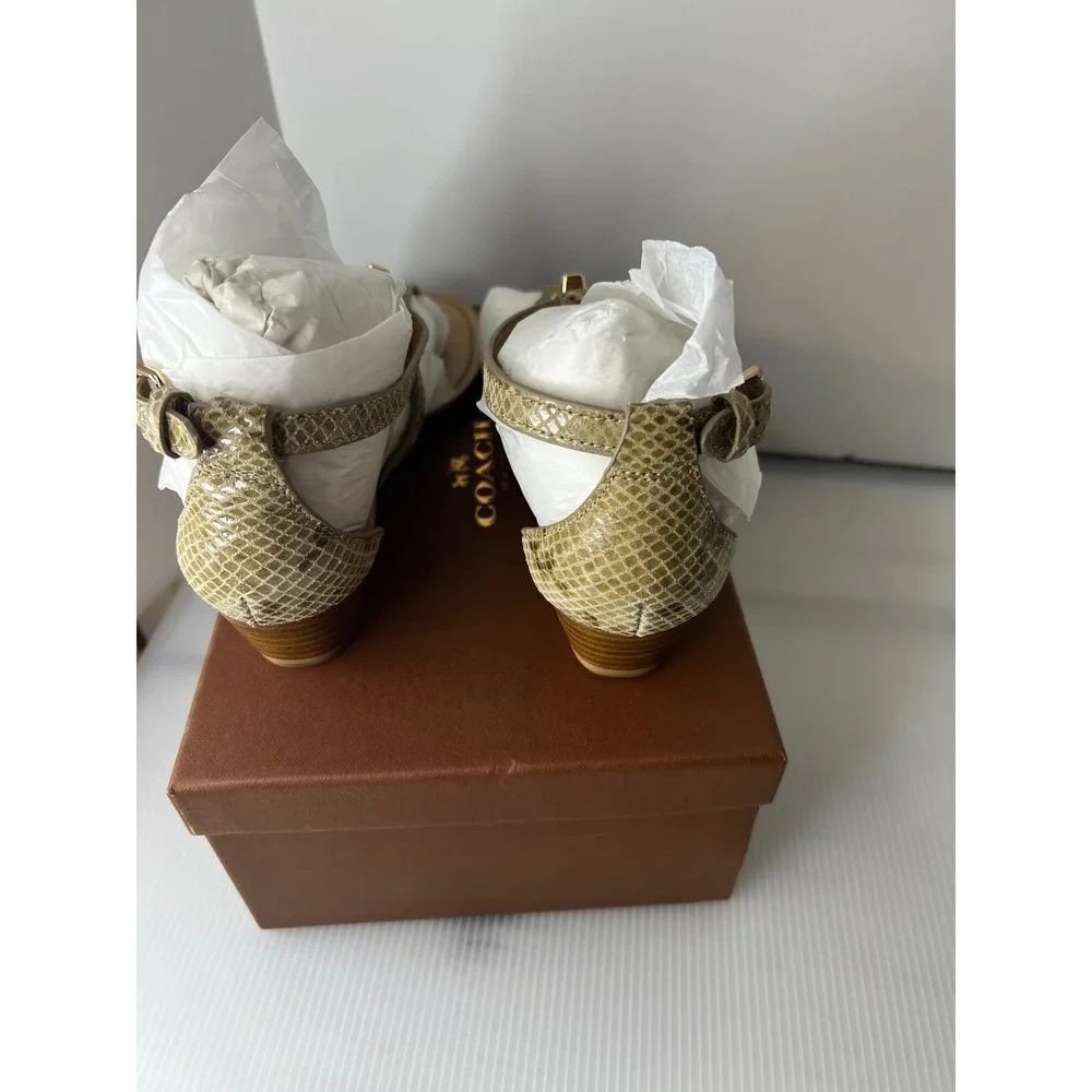 COACH Ingrid Natural Snake Print Leather Thong Wedge‎ Sandals Women's Size 7.5B